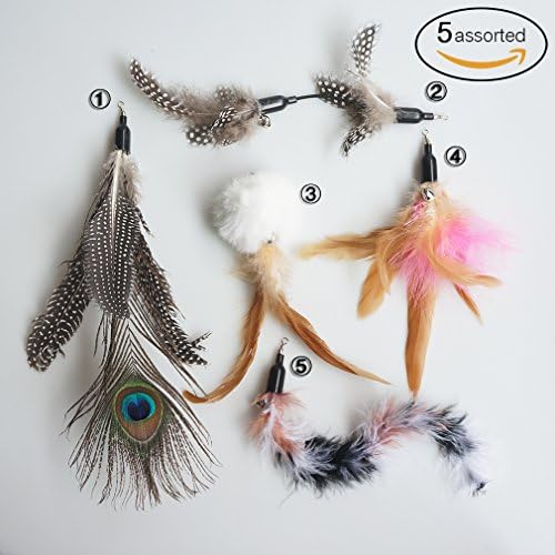 VNthings Cat Toy Feather Refills,Multiple Colors Shapes Cat Wand Attachments,5 Assorted Pack