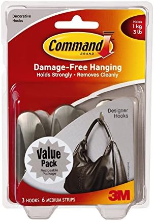 Command Medium Designer Hooks, Brushed Nickel, 18-Hook