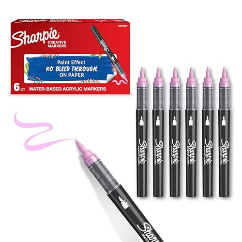 Sharpie Creative Marker Acrylic Paint Pens | Brush Tip Water-Based Paint Markers | Rose Pink | No-Bleed Ink Writes on Most Surfaces | Crafting & Art Supplies | 6 Count