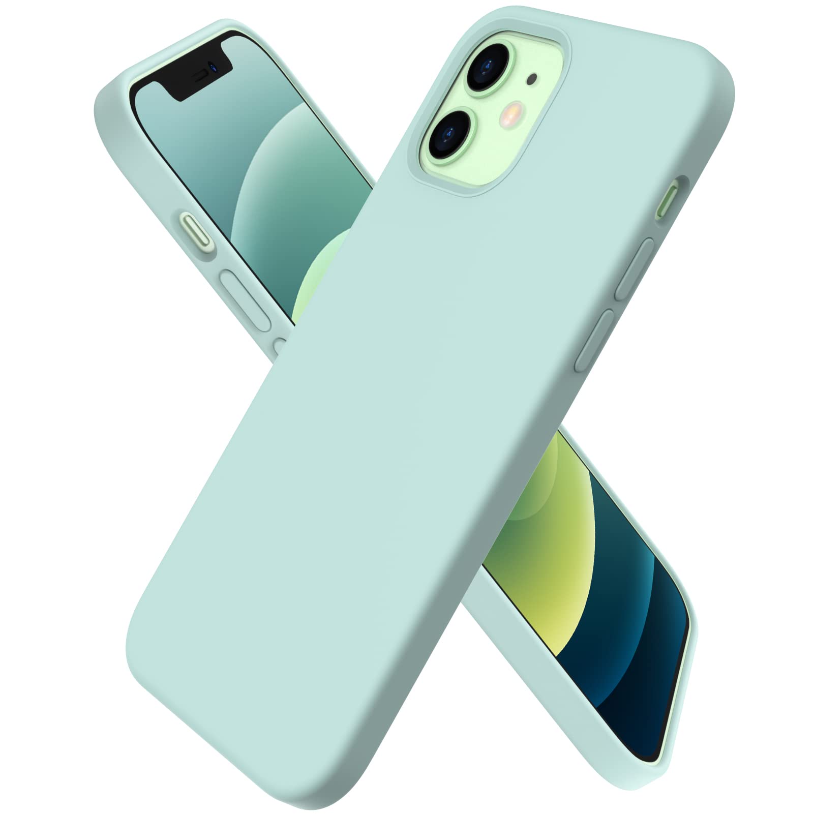 ORNARTO Compatible with iPhone 12 Case 6.1 and iPhone 12 Pro Case, Slim Liquid Silicone 3 Layers Full Covered Soft Gel Rubber Case Cover 6.1 inch-Mint Green — image 1