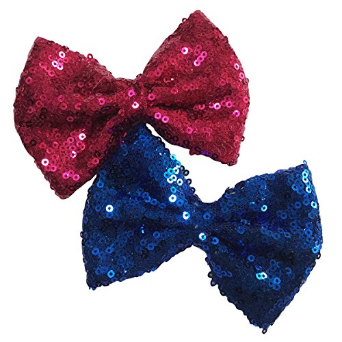 Yazon 20pcs 4 inch Sequin Hair Bows With Clips Baby Girl's Bow Hair Clips (4'' sequin bows with clips mix 20 color) - Thumbnail 4