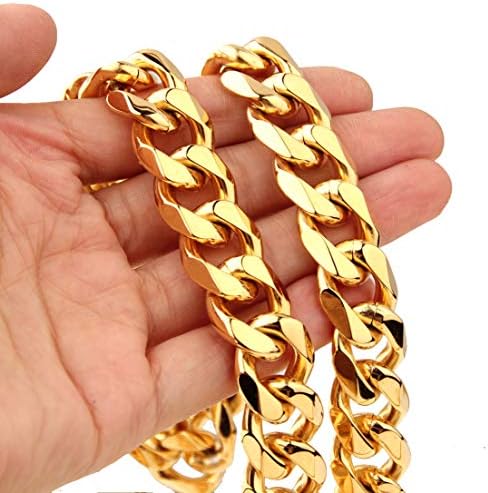MUYING JEWELRY 5/8/10/12/15/17/19MM Fashion Cool Stainless Steel 18K Gold Plated Cut Cuban Curb Link Chain Mens Womens Necklace Or Bracelet Choose