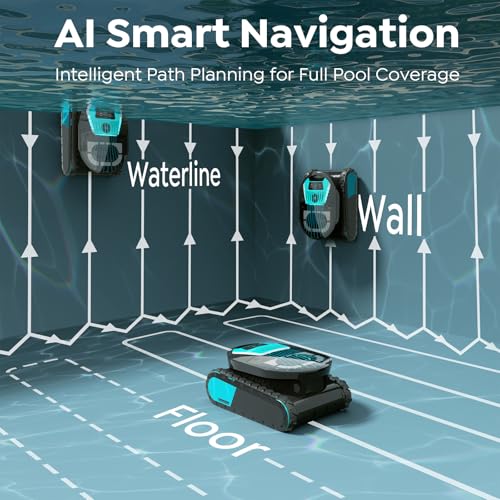 Pleco Pro Cordless Pool Cleaner Robot with 210-Min Runtime, Smart AI Navigation, App Control, Strong Wall Climbing, Waterline Cleaning, Dual-Layer Filtration, for In-Ground Pools up to 220㎡, Indigo