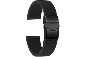 ULLCHRO Silicone Watch Strap Replacement Rubber Watch Band Waterproof Stripe Pattern - 14mm, 16mm, 18mm, 20mm, 22mm, 24mm Watch Bracelet with Stainless Steel Deployment Buckle