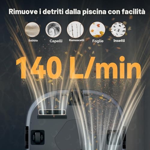 CoasTeering Robot Pool Battery, 200 Min Autonomy, 5200 mAh, Suction 140 L/Min, for Salt & Fresh Water, 2 Brushless Motors, Automatic Cleaner for Pools up to 120 m²