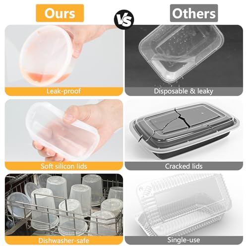 VINATO Airtight Food Containers, 48pcs Deli Food Containers with Lids, 12 x 950 ml | 24 x 470 ml | 12 x 240 ml, Reusable, BPA-Free, Dishwasher and Microwave Safe