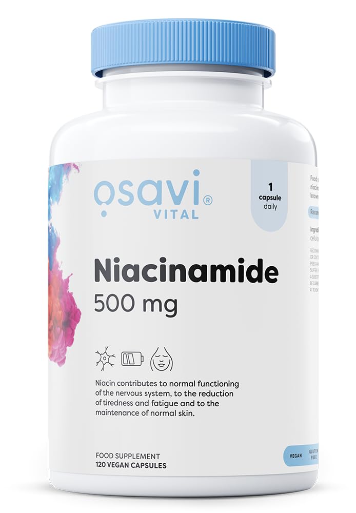 Osavi Niacinamide 500 mg – 120 Vegan Capsules | Supports Nervous System & Psychological Function | Reduces Fatigue, Maintains Healthy Skin & Mucous Membranes | Contributes to Normal Energy Metabolism