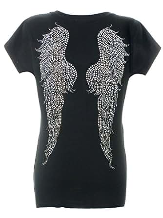 Amazon.com: DivaDesigns Women's Fabulous Angel Wings On Back Rhinestone Bling T-Shirts: Clothing