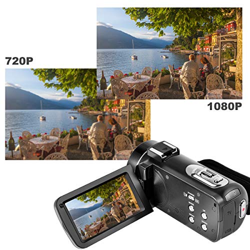 Video Camera Camcorder, FamBrow Full HD 1080p 24MP 3.0 Inch TFT LCD 270 Degrees Rotatable Screen 16X Digital Zoom Handheld Camera Recorder Camcorder Vlogging Video Camera for YouTube with 2 Batteries