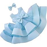 AIMJCHLD 0-6T Baby Girls V Backless Flower Dress Pageant Party Wedding Gown Dresses with Hair Bow