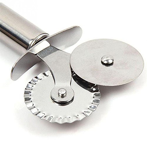 Pocktyle Stainless Steel Pastry Slicer Wheel Knife Pizza Roller Cutter Double Head Dough Lace Hob