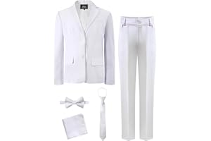 A&J DESIGN Boys 5-Piece Formal Suits Set with Jacket, Dress Pants, Tie, Bowtie and Pocket Square 6-16 Years