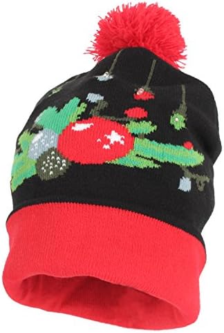 MENGSHI LED Flashing Beanie Hat Light Up Knitted Hat With Pom-Pom