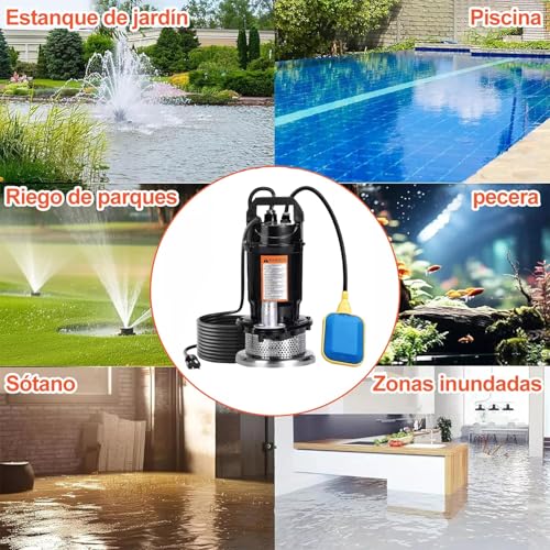 Bomba Sumergible 1.5 HP 1100W, Agua Limpia/Sucia, Bombas Sumergibles Agua Con Línea, Gran Poder De Succión,Toma de Río,Riego de Jardine, Doméstica Color Negro