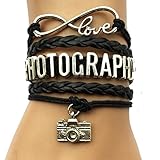 DOLON Infinity love Photography Bracelet Camera Charm Vintage Wrap Leather Hobby Jewelry