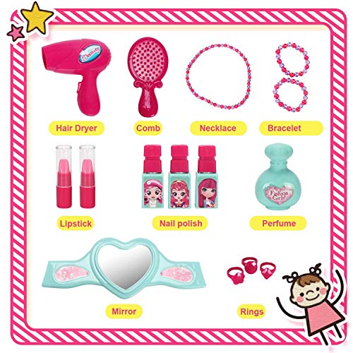 Candice's Sweet Pretend Play Vanity Case Fashion Beauty Salon Cosmetic Palette with Hair Dryer Mirror Scissors Hair Brush For Little Girls Toddler 20 Pcs - Thumbnail 6