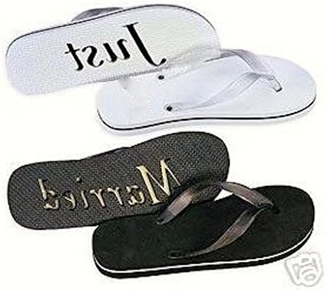 Just Married Flip Flops Black White 8 Woman's and 9 Men's Black