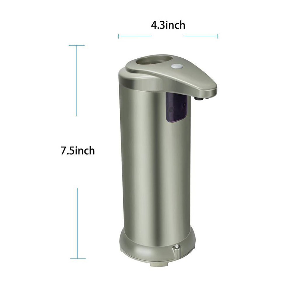 Fun Sponsor Automatic Soap Dispenser, 250ML Stainless Steel Touchless Liquid Sensor Soap Dispenser Soap Holder Hand Free with Waterproof Base for Kitchen Bathroom Champagne