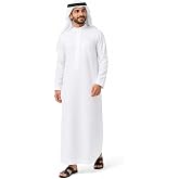 JPXH Mens Muslim Thobe Arab Robe Long Sleeve Islamic Kaftan with Pocket | Loose full-length cut with stand collar button front chest pocket and lightweight polyester for prayer Eid home and warm days