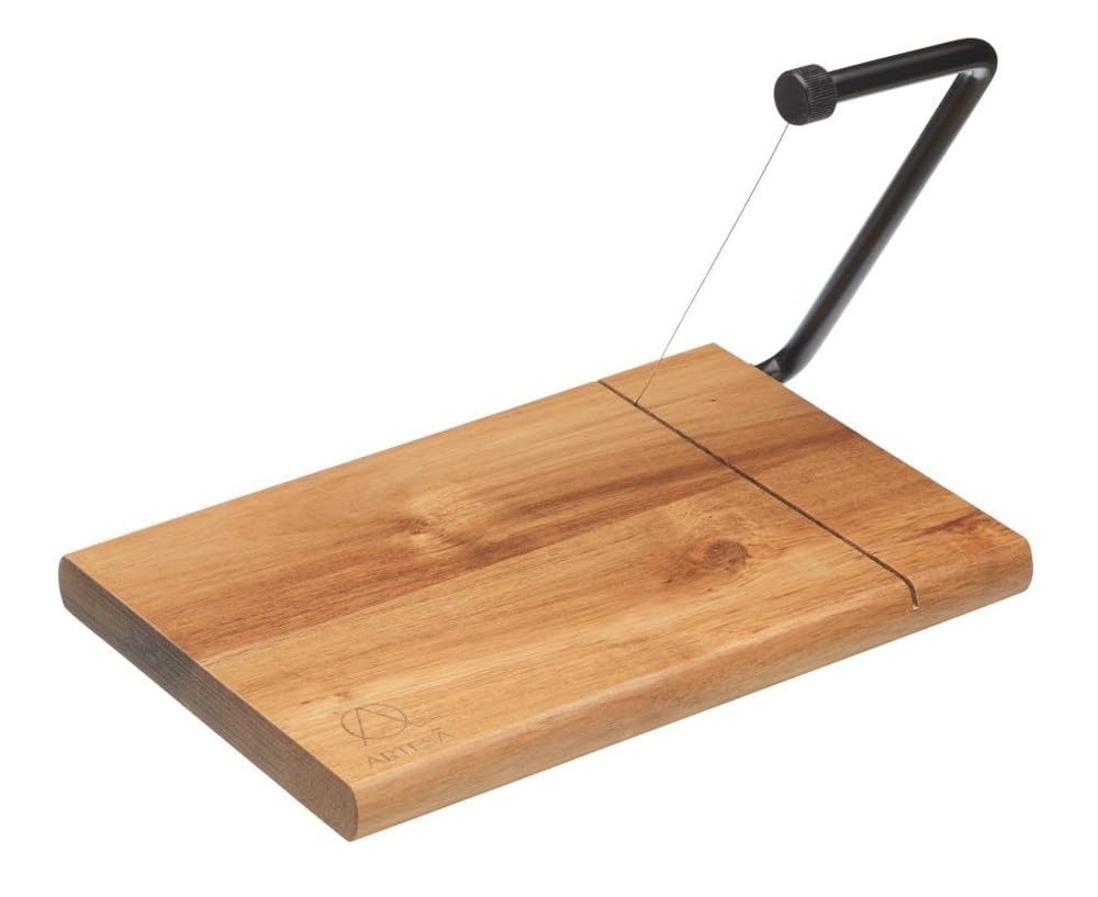 Artesà Acacia Wood Wire Cheese Slicer Board, 27 x 19 cm (10.5 x 7.5 Inch), Brown/Black