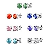 7 Pairs Swarovski Elements 18k White Gold Plated Crystal Stud Round Sparkling Earrings Set