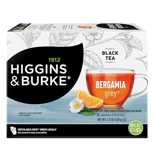 HIGGINS & BURKE BERGAMIA GREY, LOOSE LEAF, BLACK TEA, KEURIG K-CUP BREWER COMPATIBLE PODS, 24 COUNT