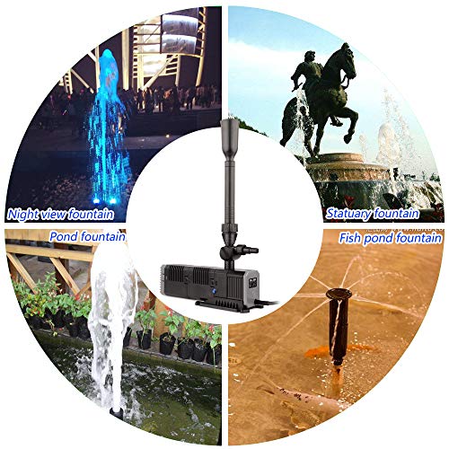 YCTECH 400 GPH Ultra-Quiet Submersible Pump with Fountain Kit for Pond, Statuary, Garden