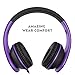 Kids Headphones, Sound Intone Foldable Headphones with Mic and Volume Control, On-ear Wired Soft Headset for Girls Boys Students (Black Purple)