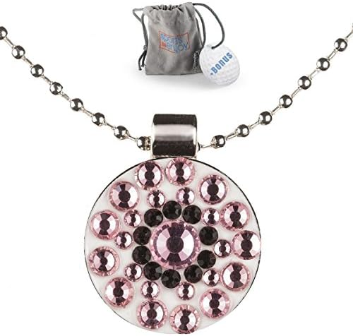Golf Ball Marker Necklace For Women – BONUS: velvet pouch for safekeeping - Always Have Your Marker easily available – Beautiful Bling Crystals Design –With Super Strong Magnet – Perfect Gift