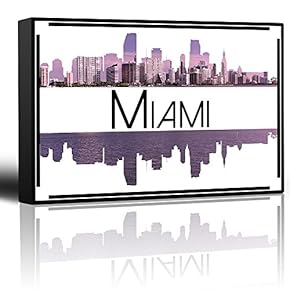 City Skyline Series - Miami - Colorful Urban Art - Sunsets and Silhouettes Famous Buildings and Landmarks - Canvas Art Home Art - 12x18 inches