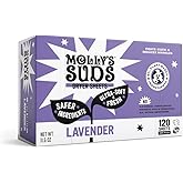 Molly's Suds Fabric Softener Dryer Sheets for Sensitive Skin | Plant-Based Static Reducer, Plastic-Free Packaging | Lavender (120 Sheets)