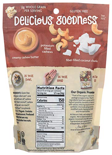 NATURE’S PATH ORGANIC COCONUT & CASHEW BUTTER GRANOLA, 11 OZ (PACK OF 1), GLUTEN FREE, NON-GMO