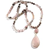 Yomisa Boho Necklaces for Women/Men Trendy,32/35/36 Inch Natural Stone Beaded Long Pendant Necklaces for Womens,Handmade Bohemian Fashion Chakra Chunky Statement Charm Necklace Jewelry Gift