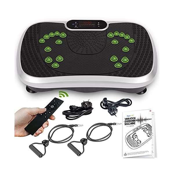 Vibration-Exercise-Machine-Home-Gym-Fitness-Vibration-Plate-6-Modes-99-Intensity-Levels-Home-Workout-Resistance-Bands-With-Handle-Added-Built-In-Bluetooth-Speaker-Full-Body-Workout-Trainer Vibration Plate Exercise Machine - 99 Intensity Levels + 5 Programs - Home Vibration Fitness Trainers - Bluetooth…