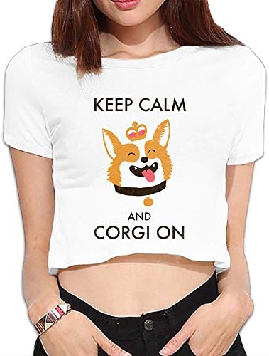 PolkBro Keep Calm And Corgi On Sexy Womens Cropped Tops Tees Short T-shirt Blouse Clubwear