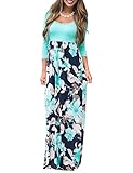 DUNEA Women's Maxi Dress Floral Printed Autumn 3/4 Sleeve Casual Tunic Long Maxi Dress