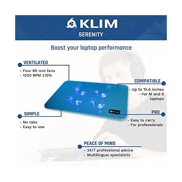 KLIM-Serenity-Laptop-Cooling-Stand-for-Laptop-11-to-156-inches-Perfect-for-Small-and-Medium-Laptops-Stable-And-Sturdy-Metal-Grid-Silent-Laptop-Cooling-Pad-NEW-2020-Blue KLIM Serenity + Laptop Cooling Stand for Laptop + 11 to 15.6 inches + Perfect for Small and Medium Laptops + Stable And…