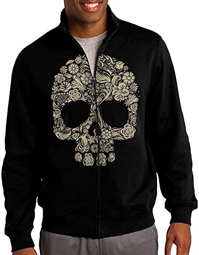 Anzhuzhen Flower Skull Men's Solid Stand Collar Zipper Jacket Size M