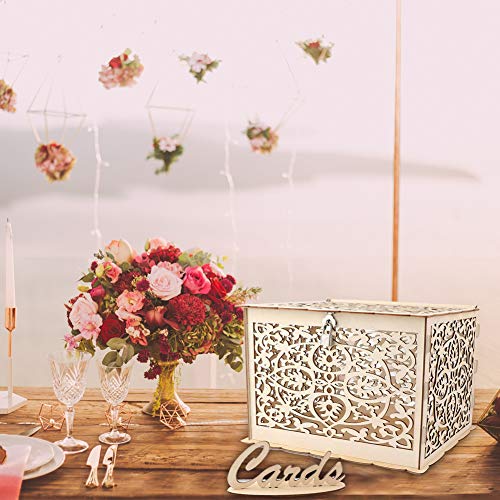 Wedding Card Box, Wooden Wedding Money Box Holder Hollow Diy Gift Box Rustic Wood Card Box With Lock And Cards Sign For Reception Weddings Baby Showers Birthdays Graduations Party Decorations - Thumbnail 3