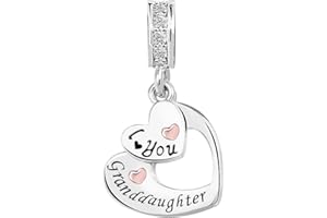 KunBead I Love You Heart Dangle Charms Compatible with Pandora Bracelet Necklace for Mom Daughter Grandma Granddaughter Nana 