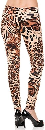 New Mix Women's Fleece Lined Cheetah Leopard Print Ankle Leggings F006 (Black/Beige)