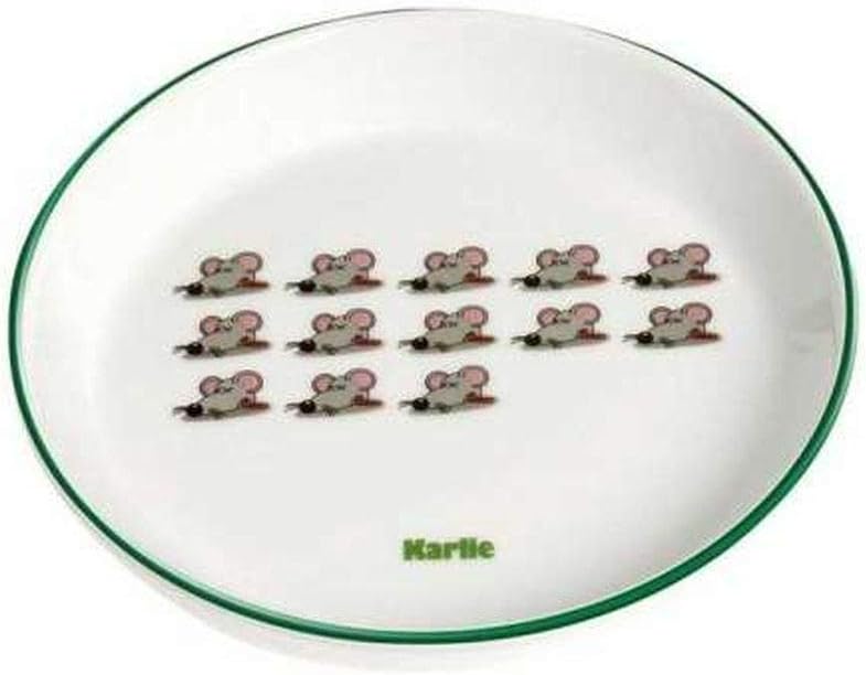 Karlie Hand Painted Row of Mice Cartoon First Class Pottery Cat Dish, 16 cm/ 200 ml, Green, L: 0 B: 0 H: 3