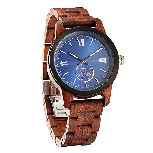 Wilds Mens Wooden Watch - Wood Grain Watch- Stainless Steel Bezel - Small Seconds Sub-dial - Premium Japanese Quartz Movement - Lightweight Watch - Mens Gift Ideas - Band Adjustment Tool Included 