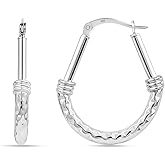 Chamsy 925 Sterling Silver Hoop Earrings for Women | Classic Textured Diamond Cut Hoops Earrings | Women's Drop Shape Oval Hoop Earring Jewelry Gifts for Her