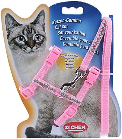LANPA Pet Lead Leash Halter Harness Kitten Nylon Strap Belt Safety Rope Adjustable Cat Dog Collar/Soft and Easy To Walking (Pink)