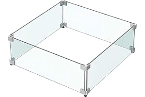 MESIDA 17.5"x17.5"x6" Fire Pit Glass Wind Guard, Tempered Glass Firepit Table Shield, Thick and Sturdy, with Hard Aluminum Co
