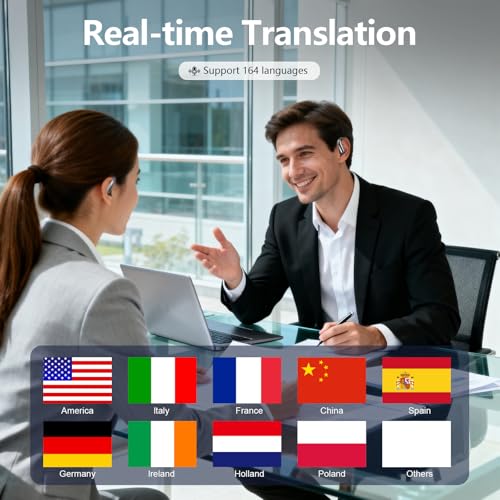 AI Translation Earbuds Real Time, Translator Headphones 164 Languages & Accents, Audifonos Traductores Inglés Español, Bluetooth5.4Device for Travel Business Learning Compatible with iOS and Android ﻿