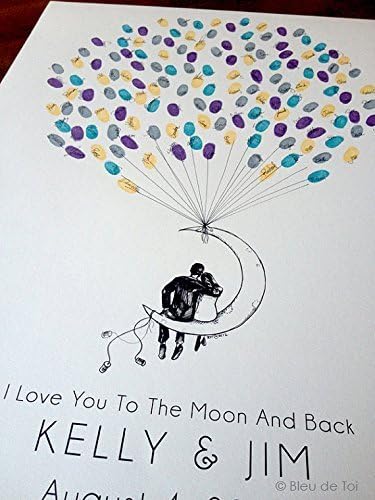 Moon Balloon Couple, The original guestbook thumbprint balloon, Fingerprint Guest Book, Alternative Guest Book 3 ink pads and 1 pen