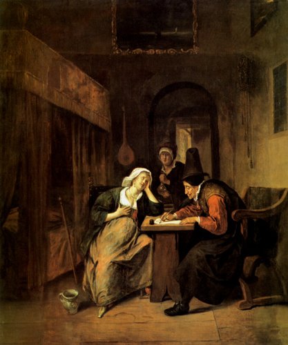 A PREGNANT WOMAN IN A MEDICAL CONSULTATION 17TH CENTURY MEDICINE DOCTOR BY JAN STEEN REPRO ON CANVAS