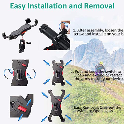 Bovon Bike Phone Mount, Universal Adjustable Bicycle Motorcycle Phone Holder Cradle Clamp for iPhone X/XR/XS MAX/8/7/6 Plus, Samsung Galaxy S10/S10e/S9/S8 Plus and Most 3.5"-6.5" Smart Phones